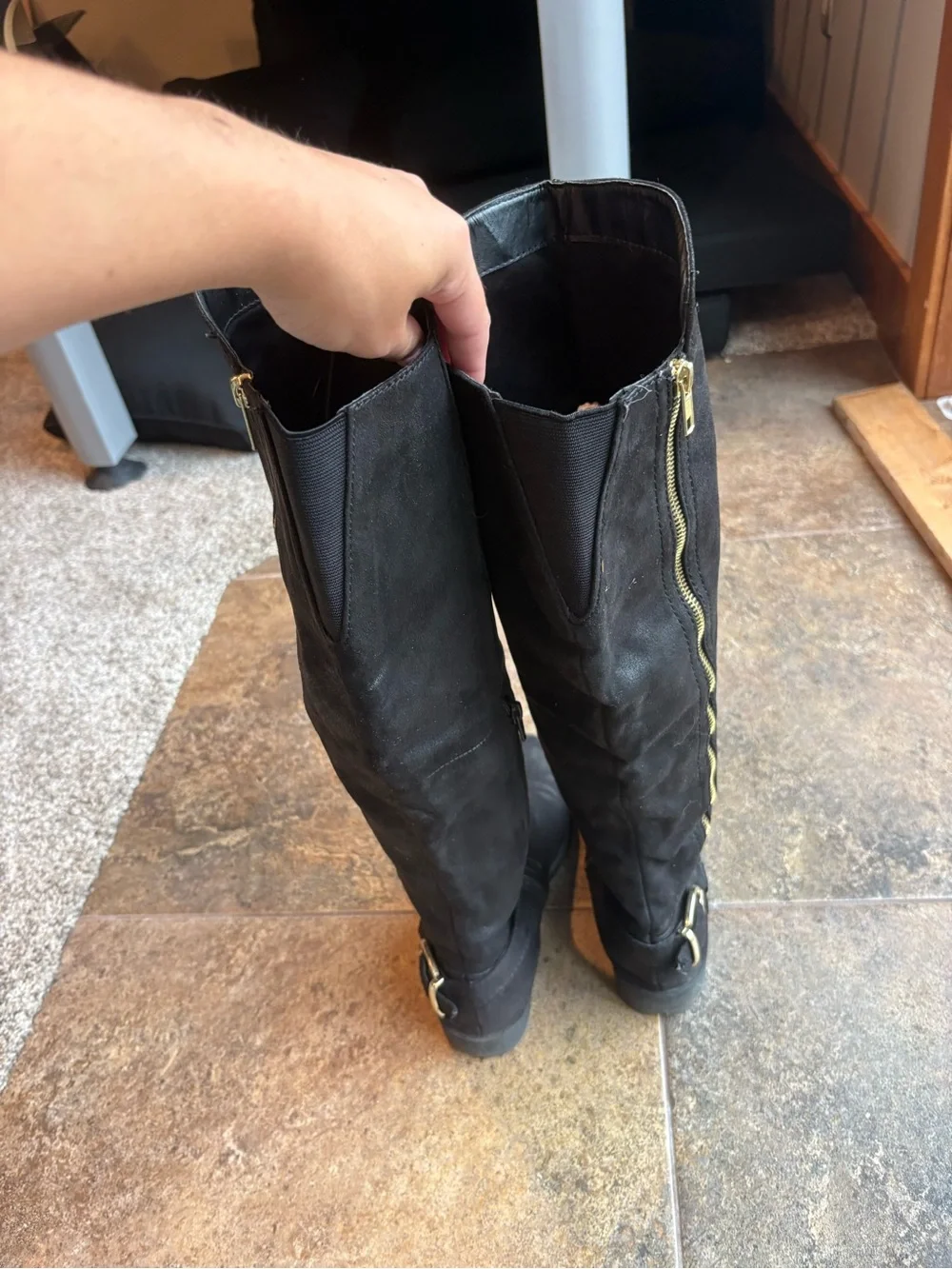 Massimo Black Over-the-Knee Boots with Gold Zip Detail
